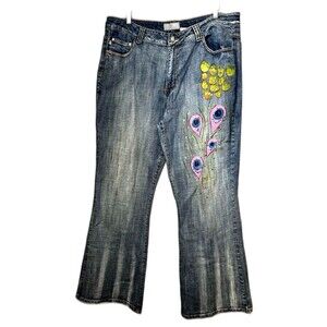 Crest Blue Jeans Handpainted Embellished Denim Flare Plus Size 20 (40 X 32)